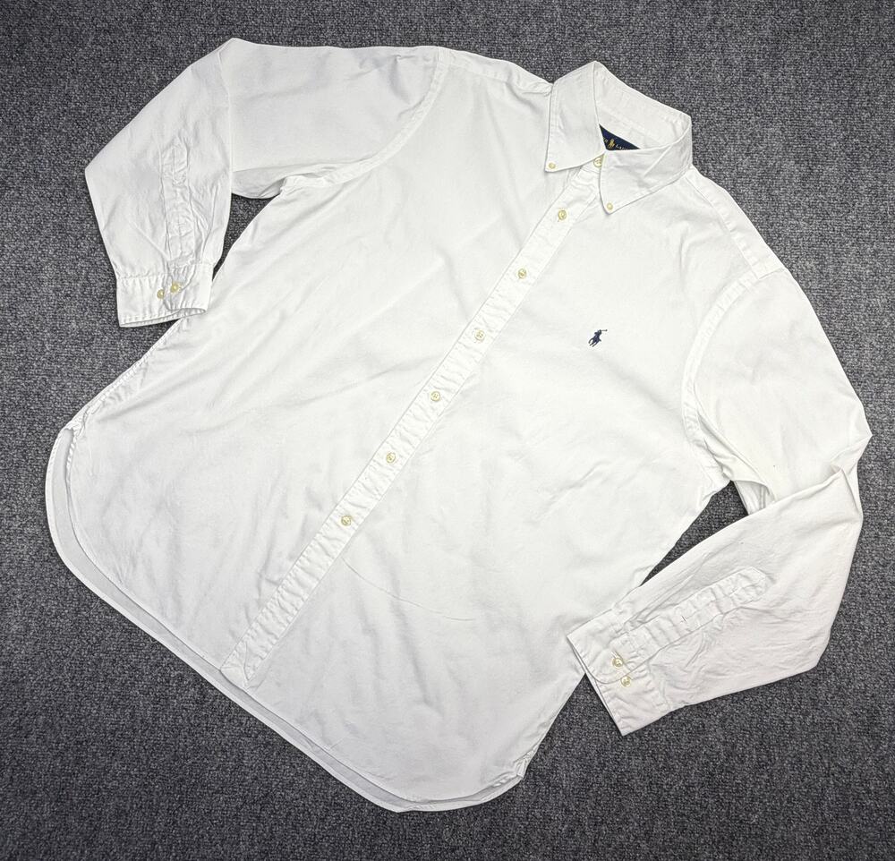 Polo Ralph Lauren Mens 17 34/35 White Oxford Button Down Shirt Navy Pony